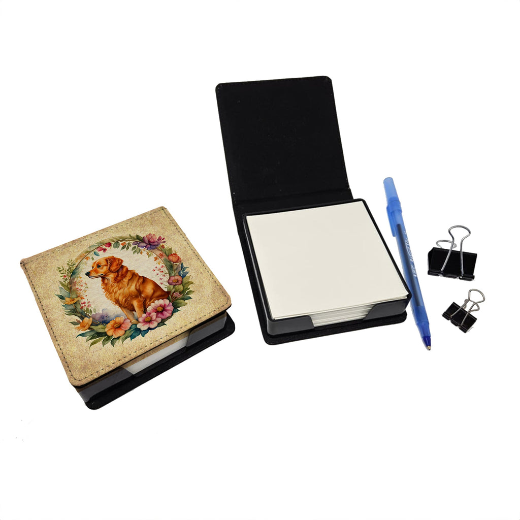 Nova Scotia Duck Tolling Retriever and Flowers PU Leather Note Paper Holder-1
