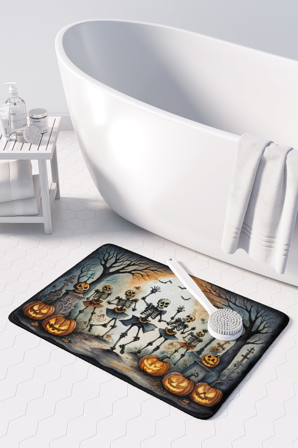 Dancing Skeletons Spooky Halloween Memory Foam Kitchen Mat-2