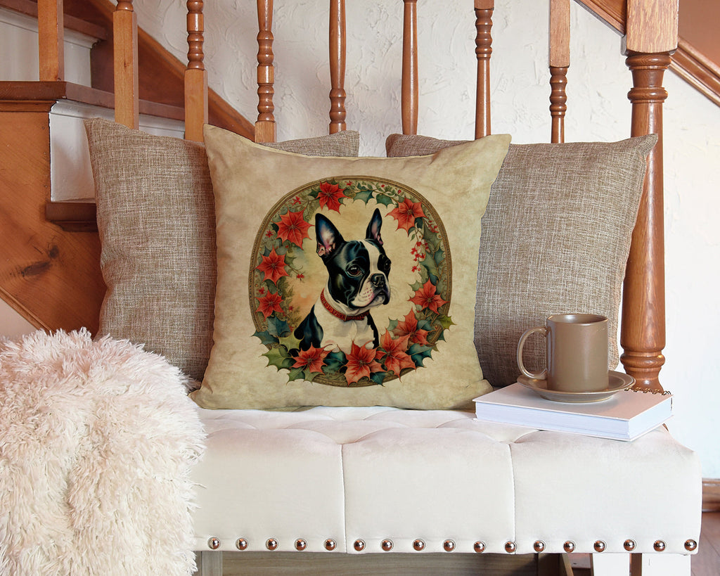 Boston Terrier Christmas Flowers Throw Pillow-2