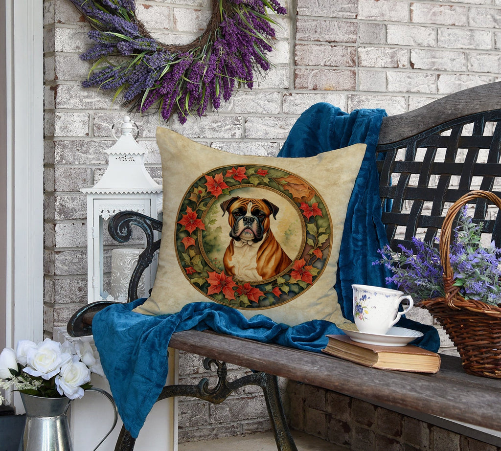 Boxer Christmas Flowers Throw Pillow-3