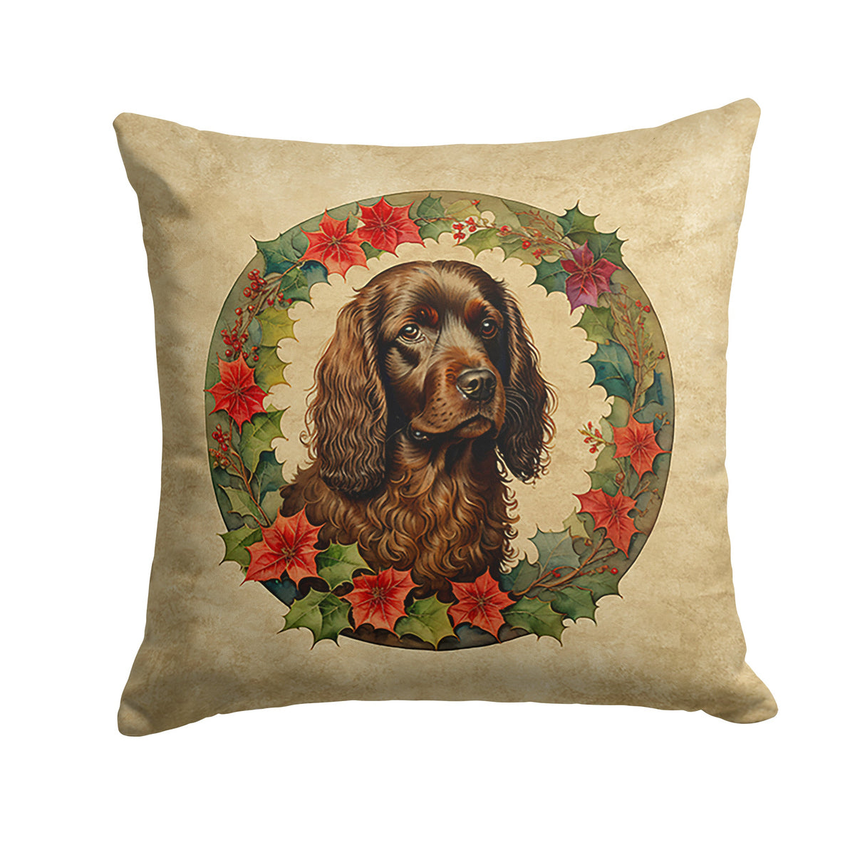 Boykin Spaniel Christmas Flowers Throw Pillow-0