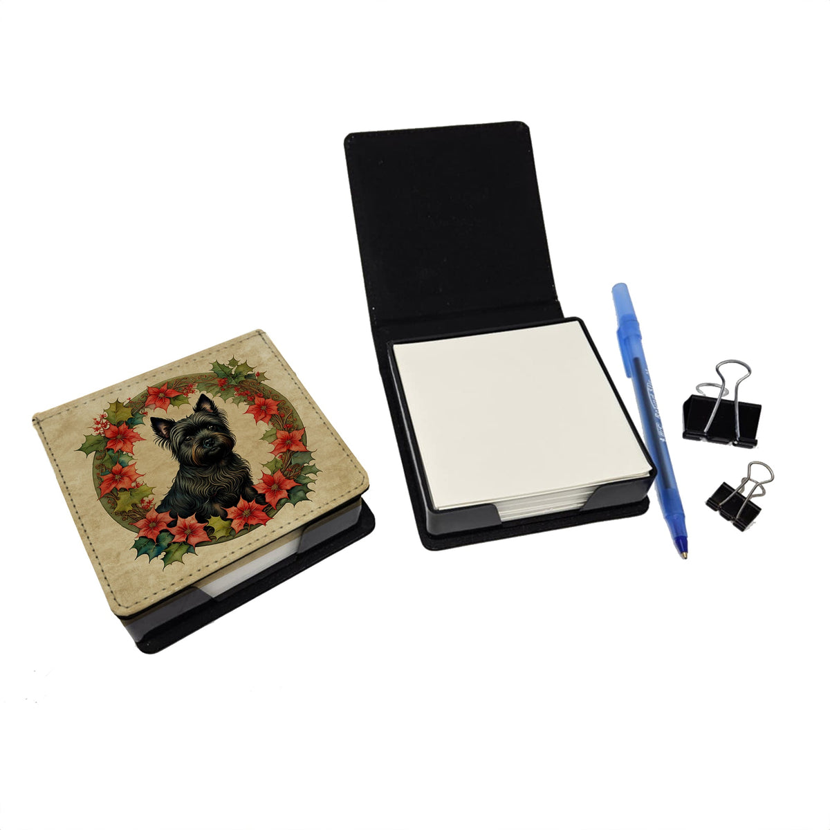 Cairn Terrier Christmas Flowers PU Leather Note Paper Holder-1