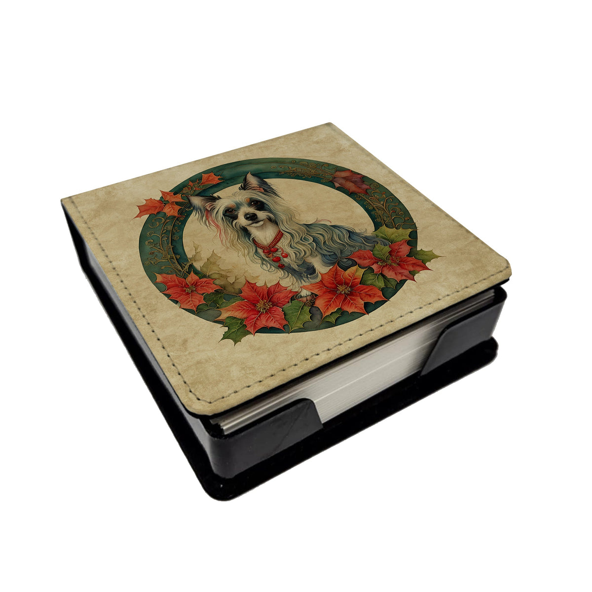 Chinese Crested Christmas Flowers PU Leather Note Paper Holder-0