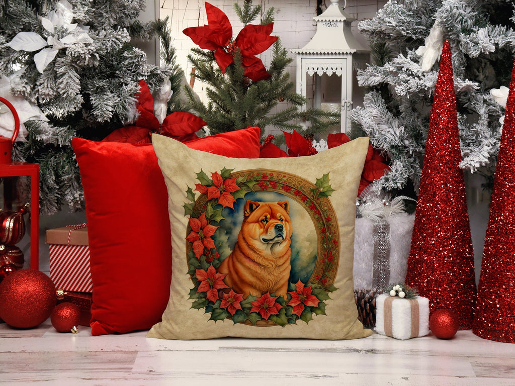 Chow Chow Christmas Flowers Throw Pillow-1