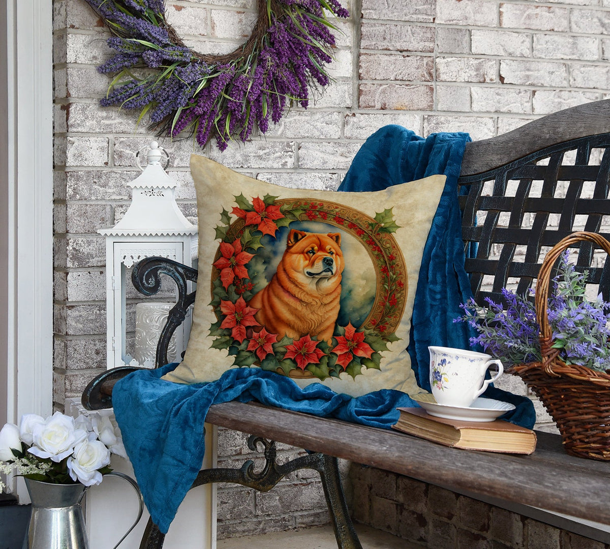 Chow Chow Christmas Flowers Throw Pillow-3