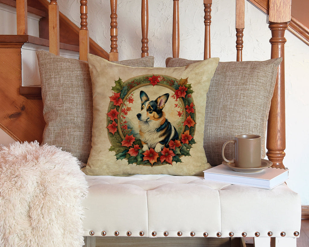 Corgi Christmas Flowers Throw Pillow-2