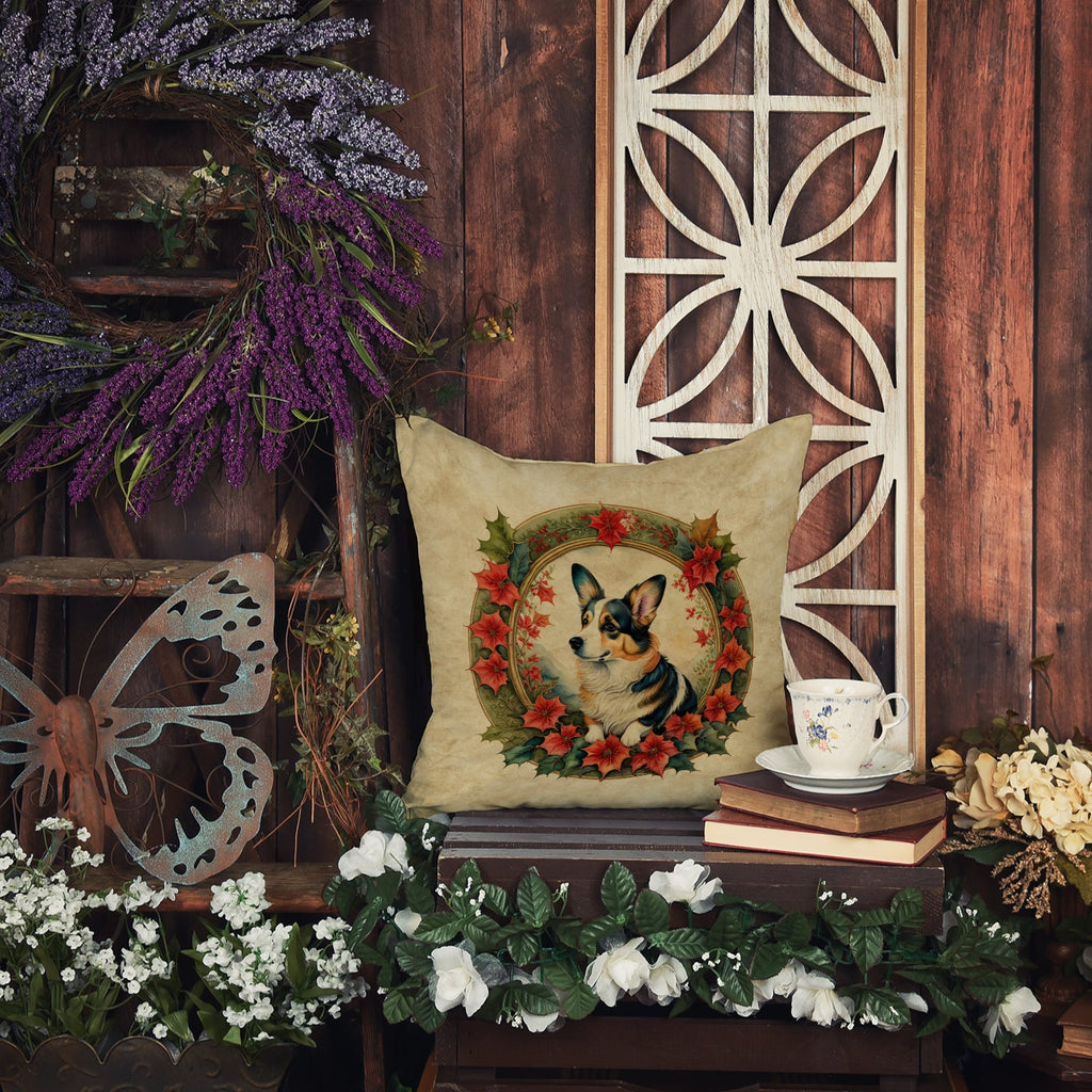 Corgi Christmas Flowers Throw Pillow-3