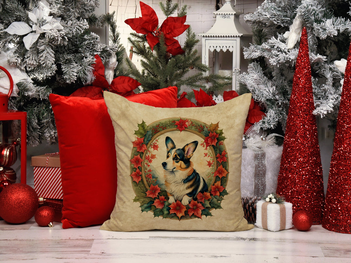 Corgi Christmas Flowers Throw Pillow-4