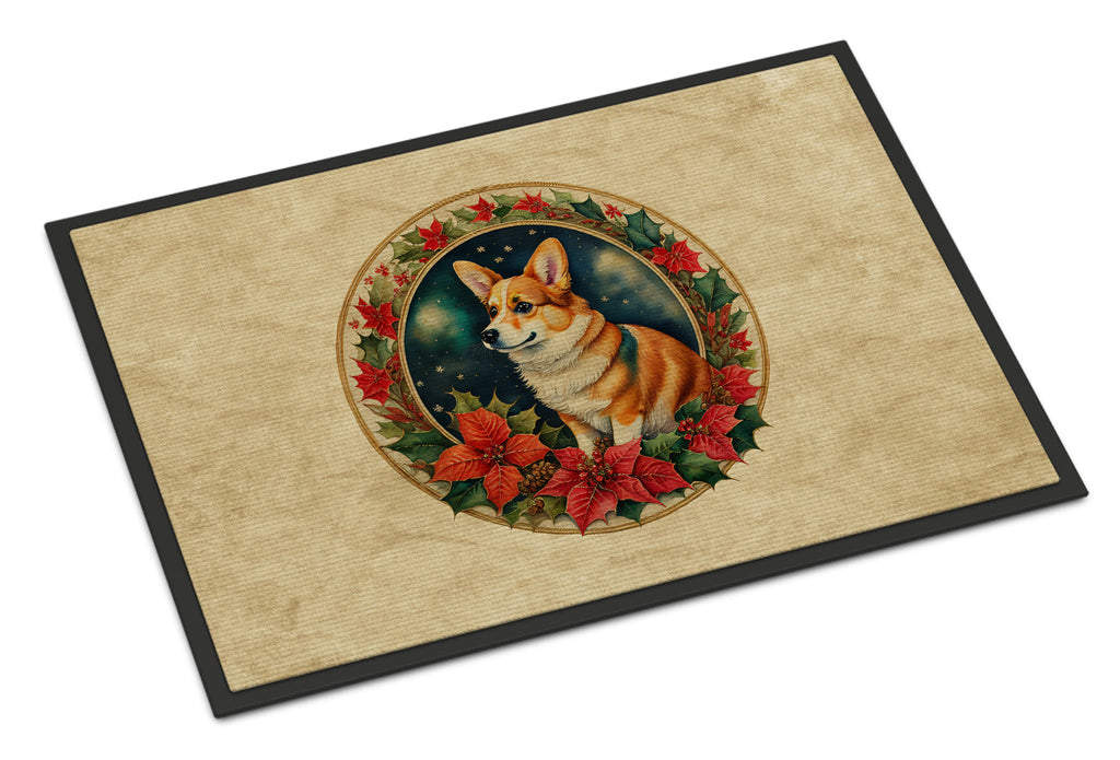 Corgi Christmas Flowers Doormat-0