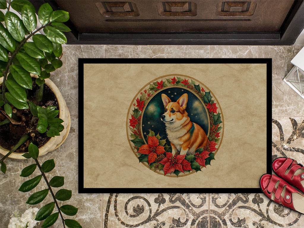 Corgi Christmas Flowers Doormat-2