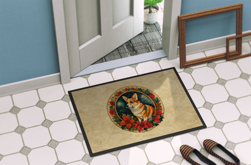 Corgi Christmas Flowers Doormat-3