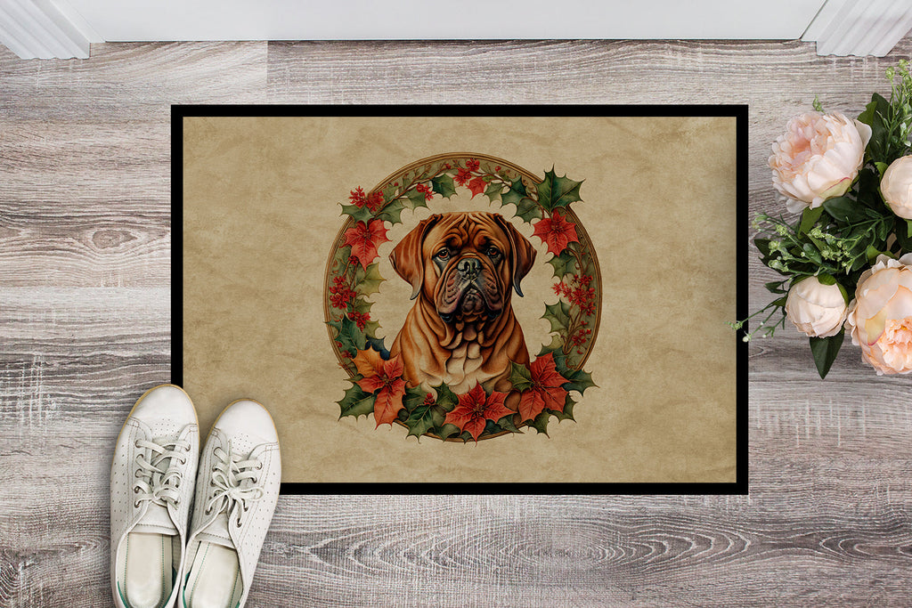 Dogue de Bordeaux Christmas Flowers Doormat-1