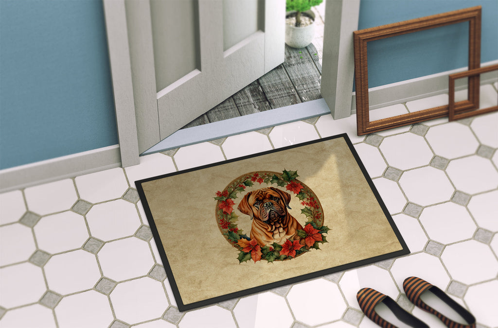 Dogue de Bordeaux Christmas Flowers Doormat-3