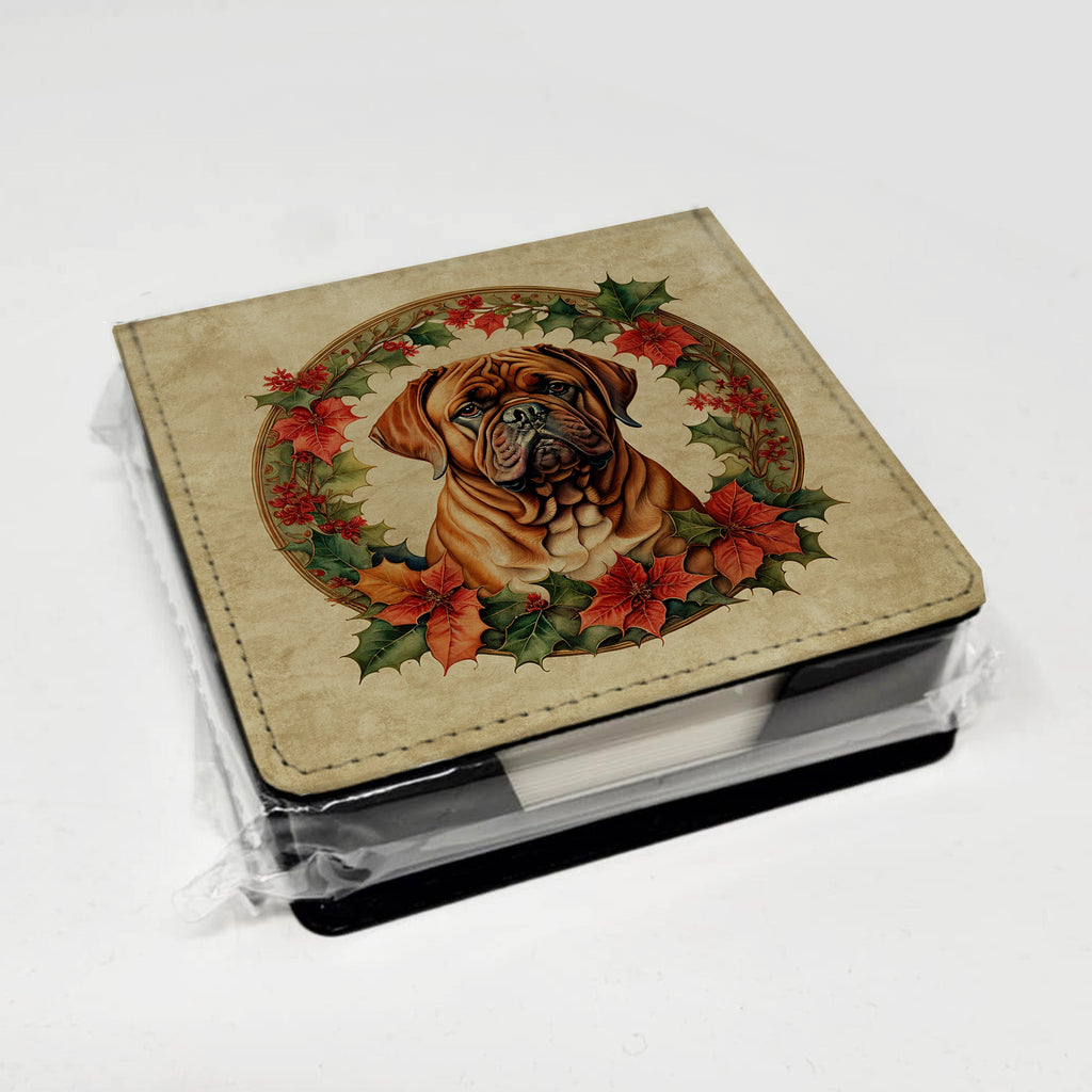 Dogue de Bordeaux Christmas Flowers PU Leather Note Paper Holder-3