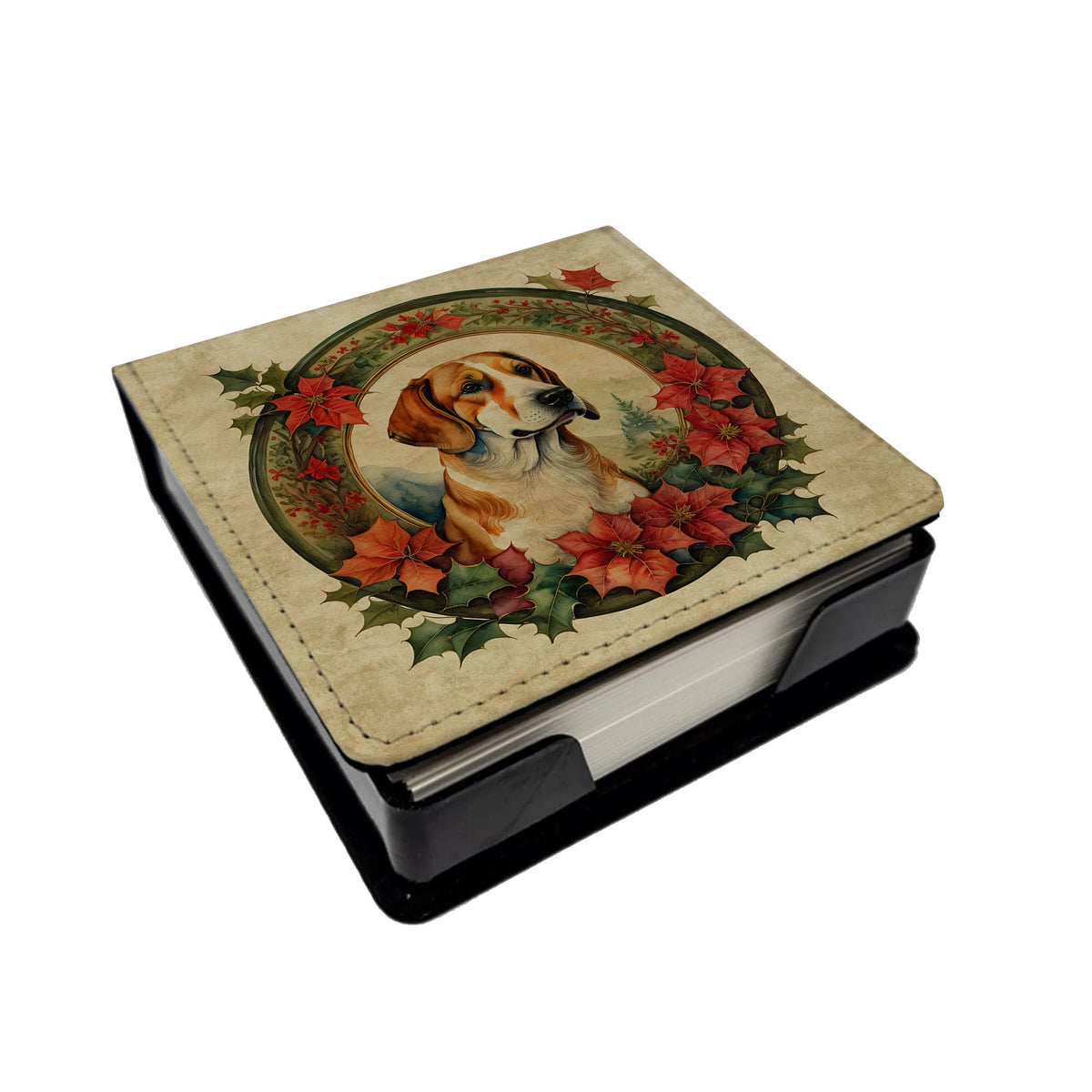 English Foxhound Christmas Flowers PU Leather Note Paper Holder-0