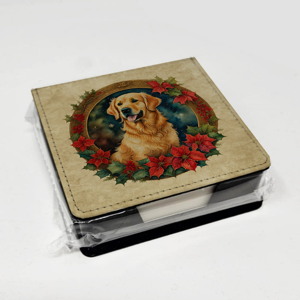 Golden Retriever Christmas Flowers PU Leather Note Paper Holder-3