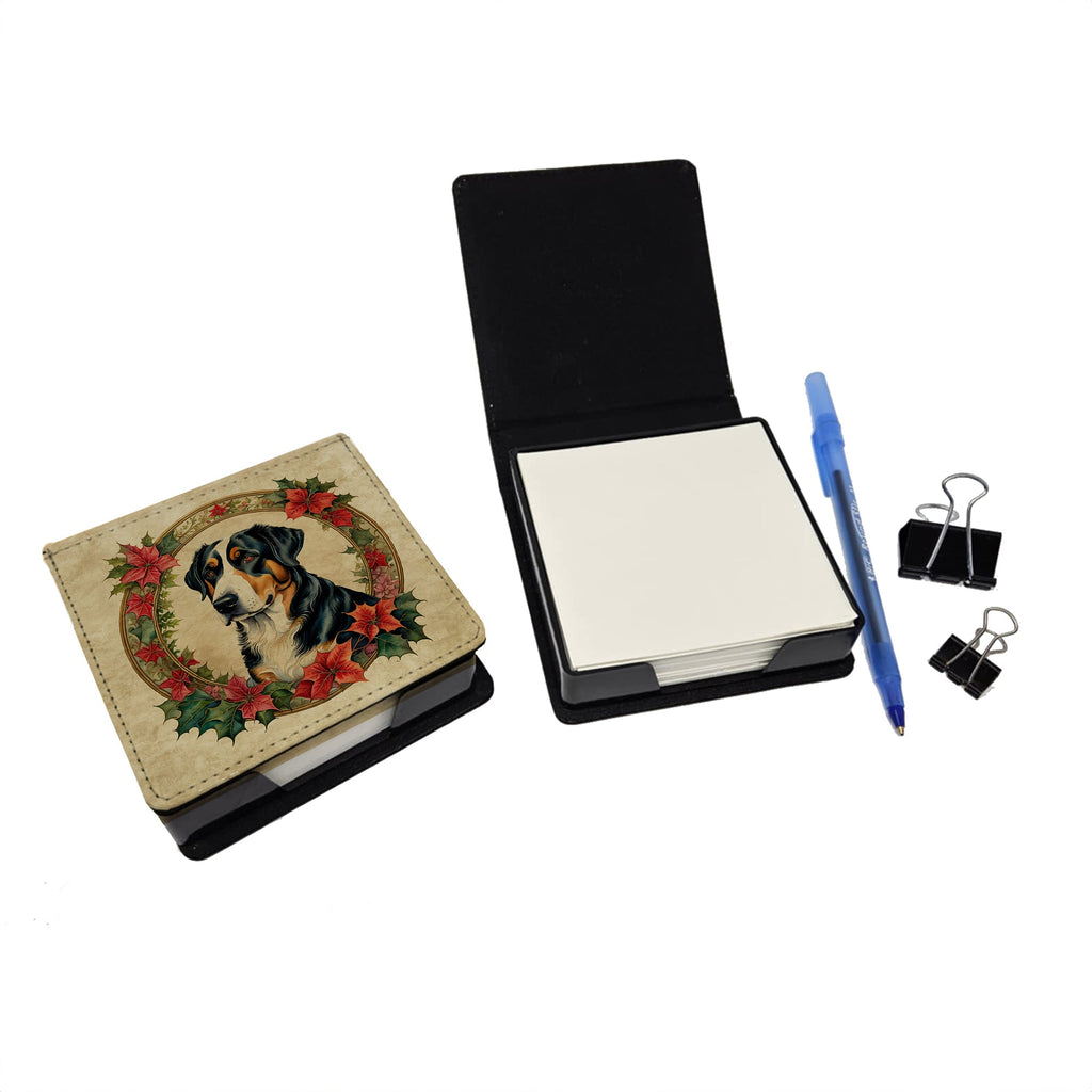 Greater Swiss Mountain Dog Christmas Flowers PU Leather Note Paper Holder-1