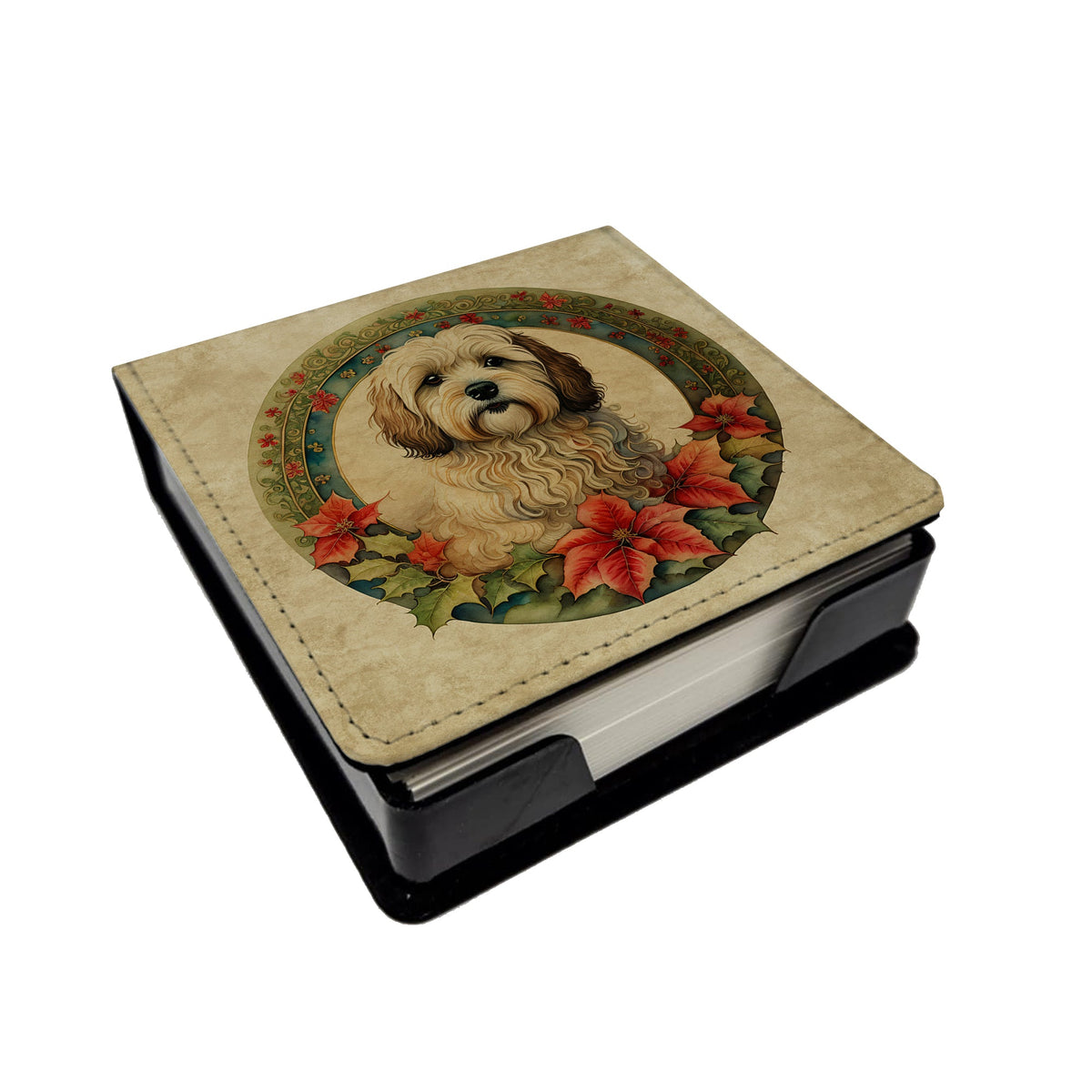 Havanese Christmas Flowers PU Leather Note Paper Holder-0