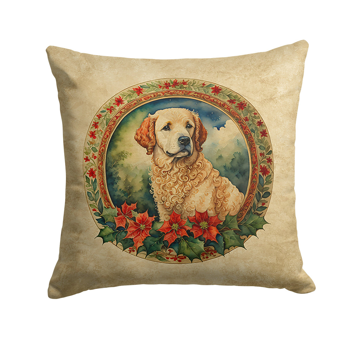 Kuvasz Christmas Flowers Throw Pillow-0