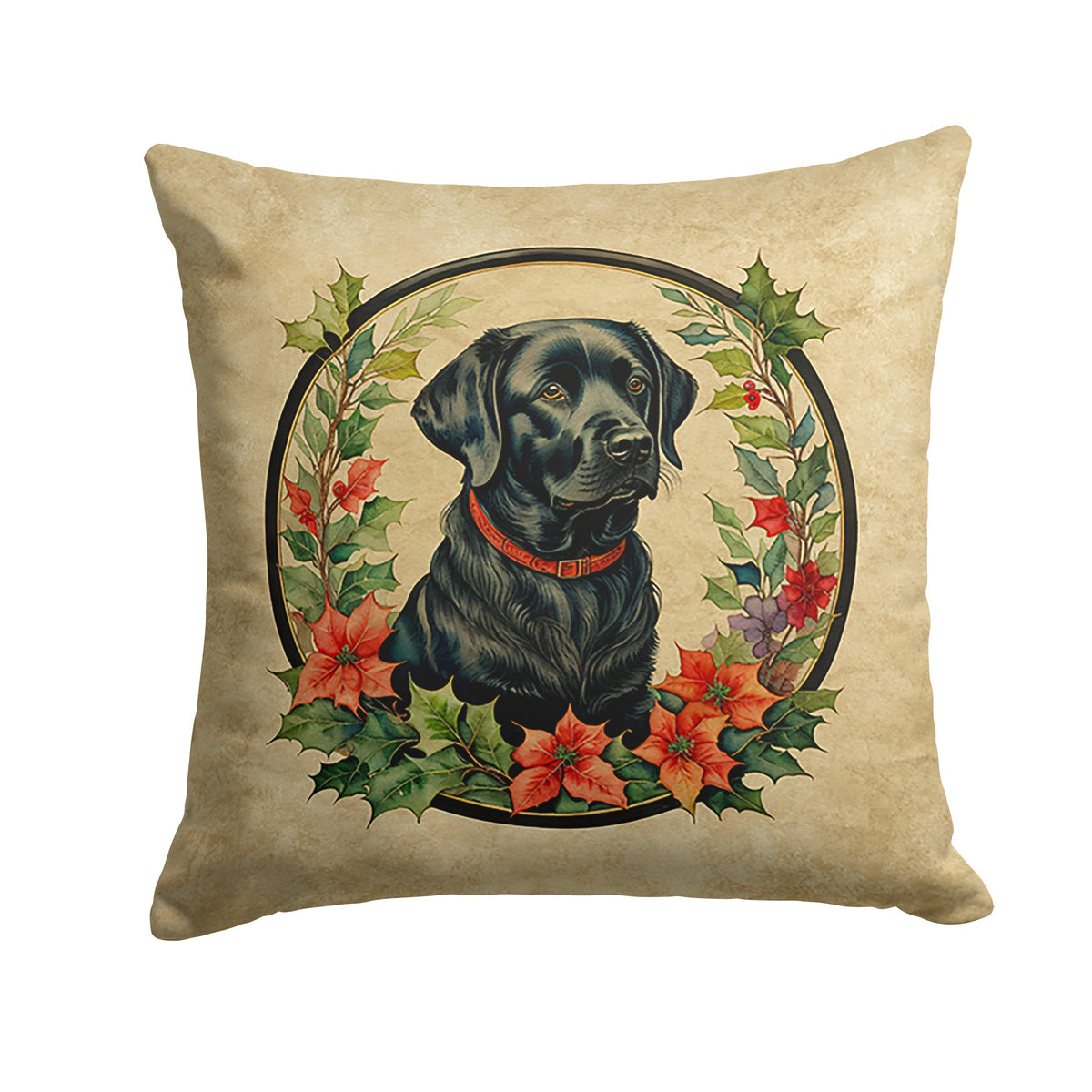 Labrador Retriever Christmas Flowers Throw Pillow-0