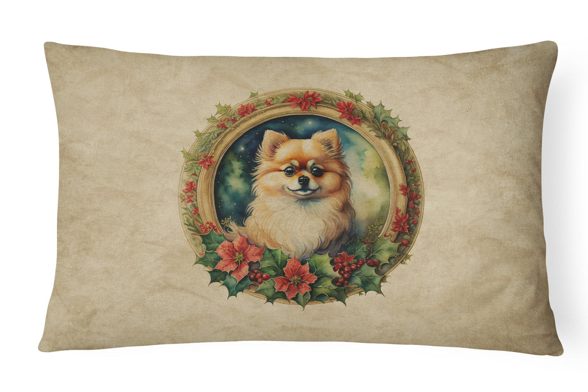 Pomeranian Christmas Flowers Throw Pillow-0