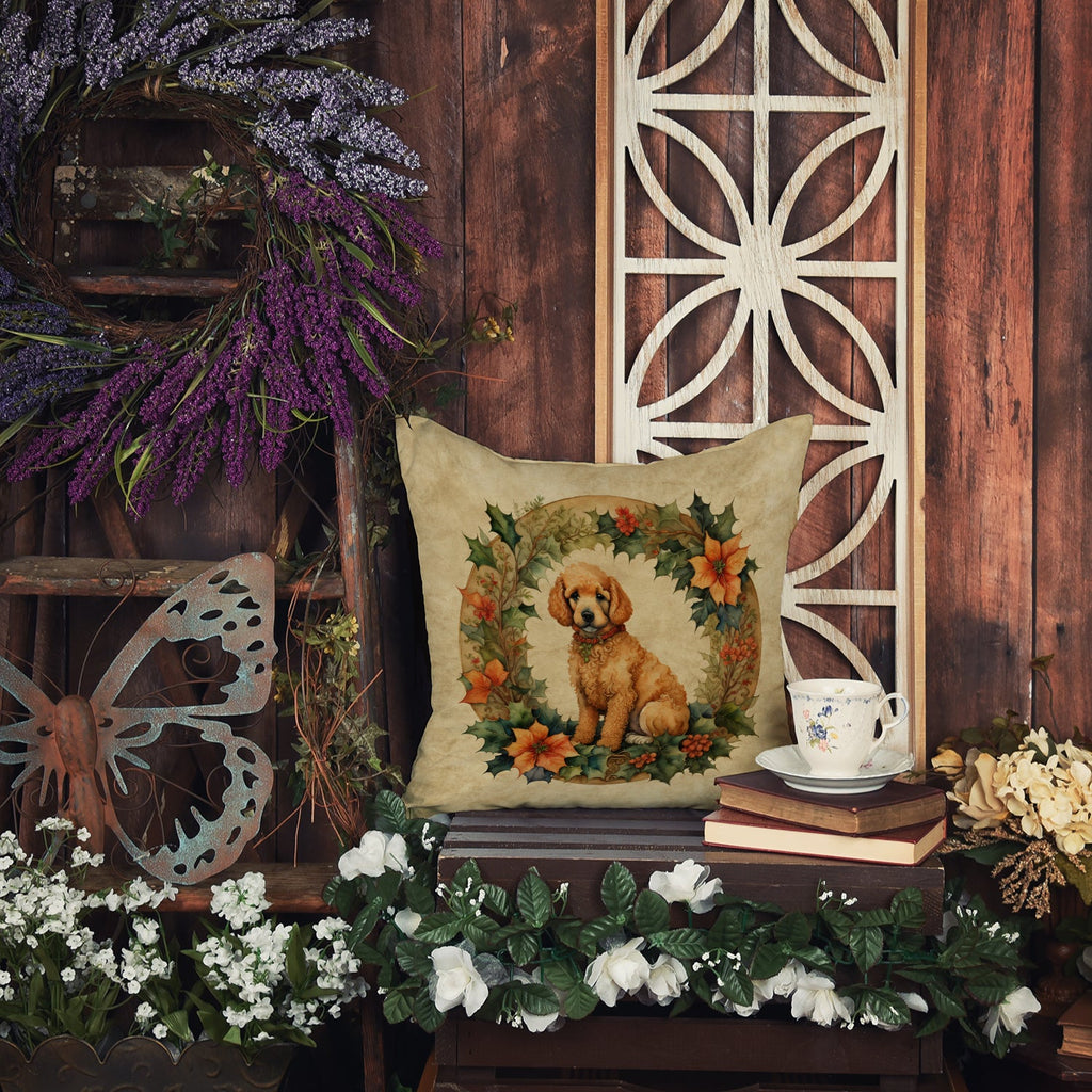 Poodle Christmas Flowers Throw Pillow-4