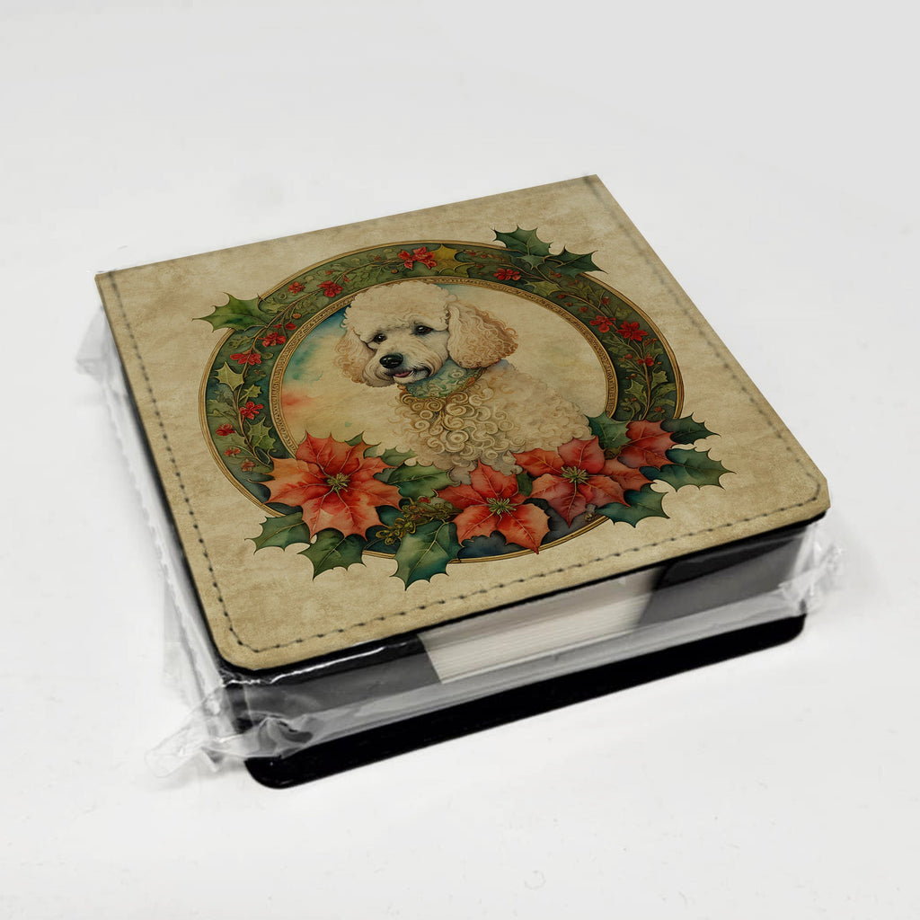 Poodle Christmas Flowers PU Leather Note Paper Holder-3