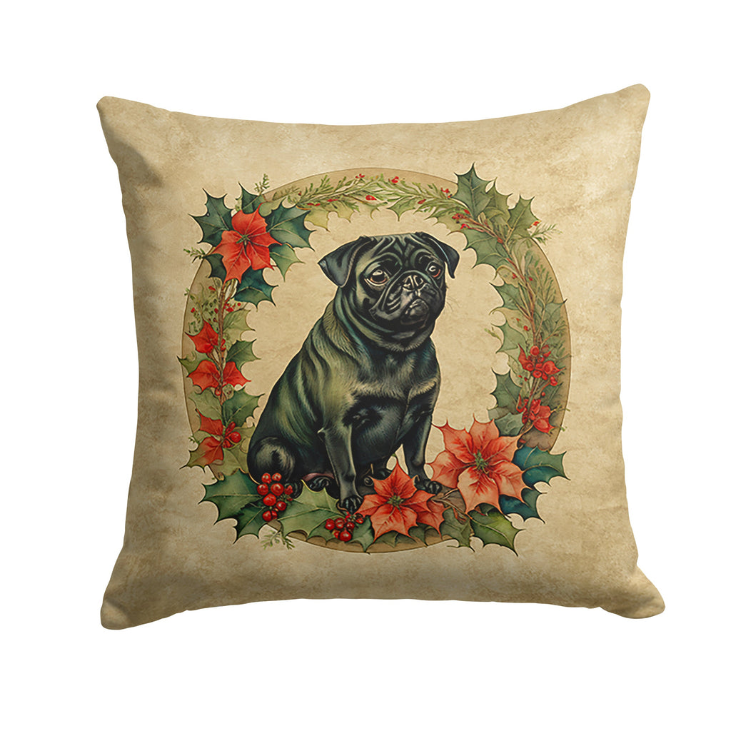 Pug Christmas Flowers Throw Pillow-0