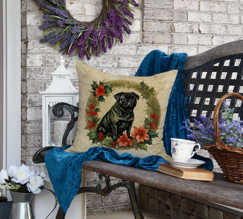Pug Christmas Flowers Throw Pillow-3