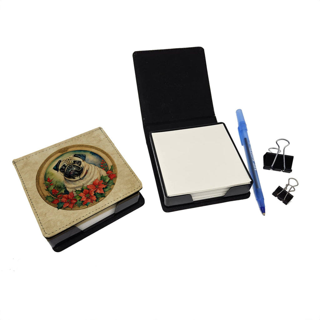 Pug Christmas Flowers PU Leather Note Paper Holder-1