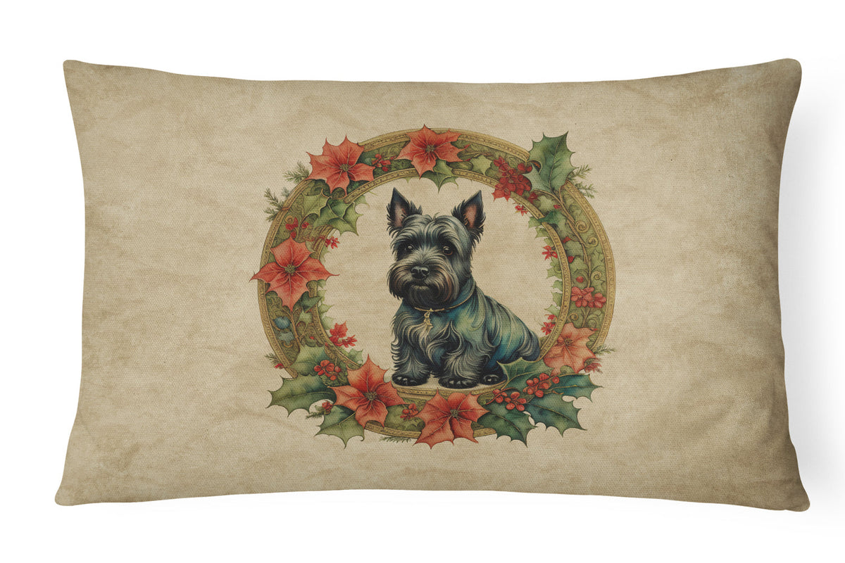 Scottish Terrier Christmas Flowers Throw Pillow-0