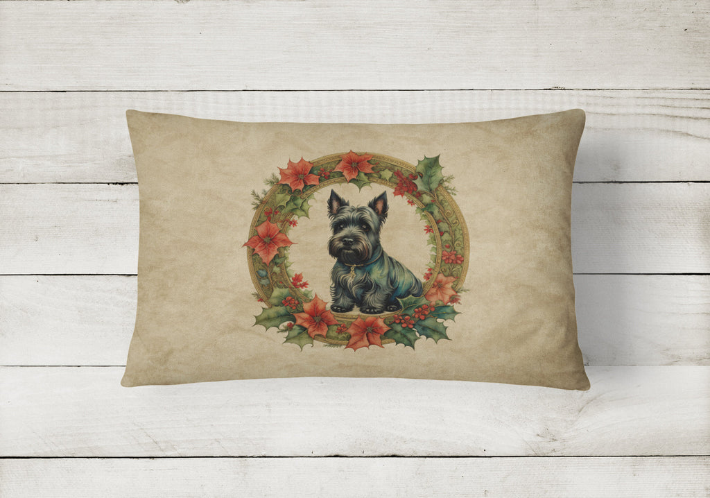 Scottish Terrier Christmas Flowers Throw Pillow-1