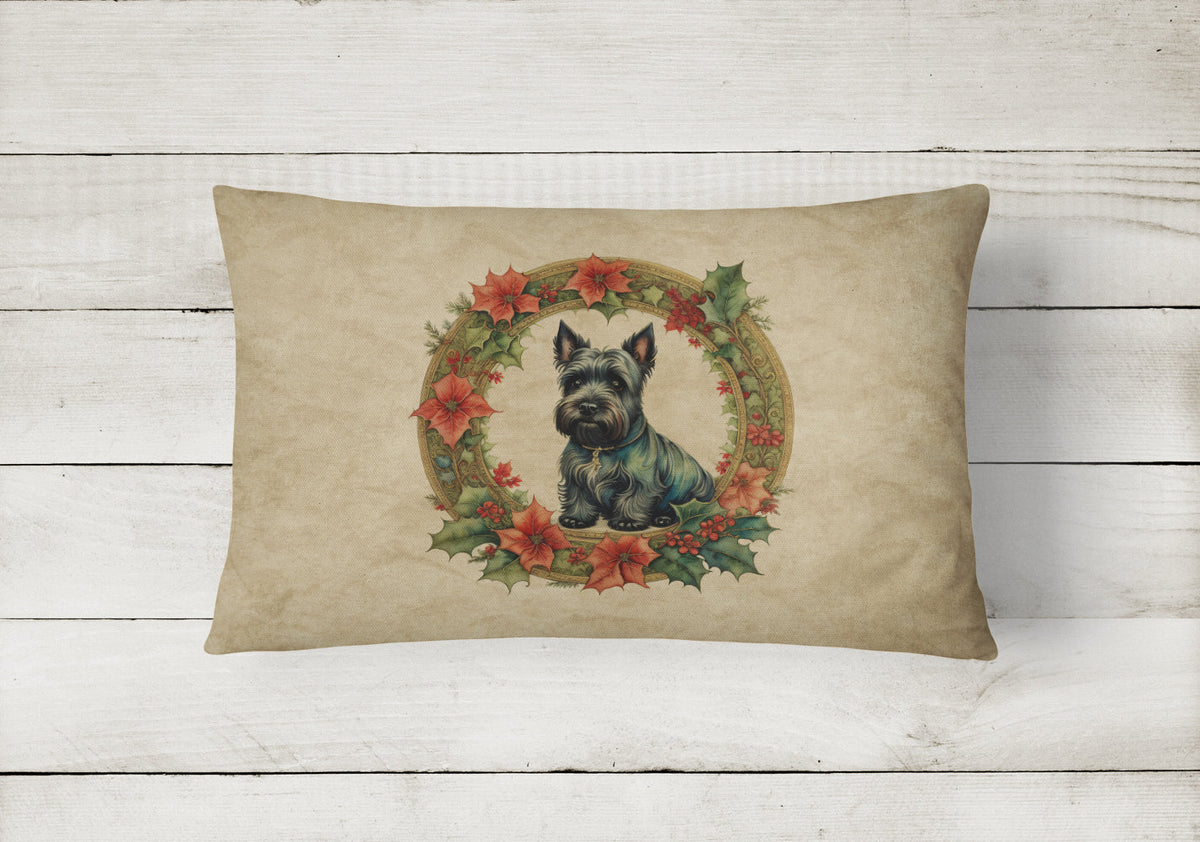 Scottish Terrier Christmas Flowers Throw Pillow-1