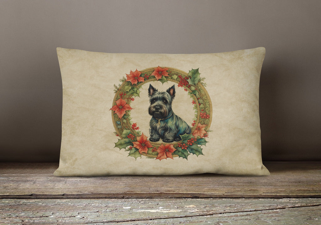 Scottish Terrier Christmas Flowers Throw Pillow-3