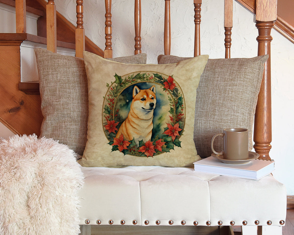 Shiba Inu Christmas Flowers Throw Pillow-2