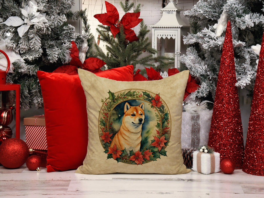 Shiba Inu Christmas Flowers Throw Pillow-4