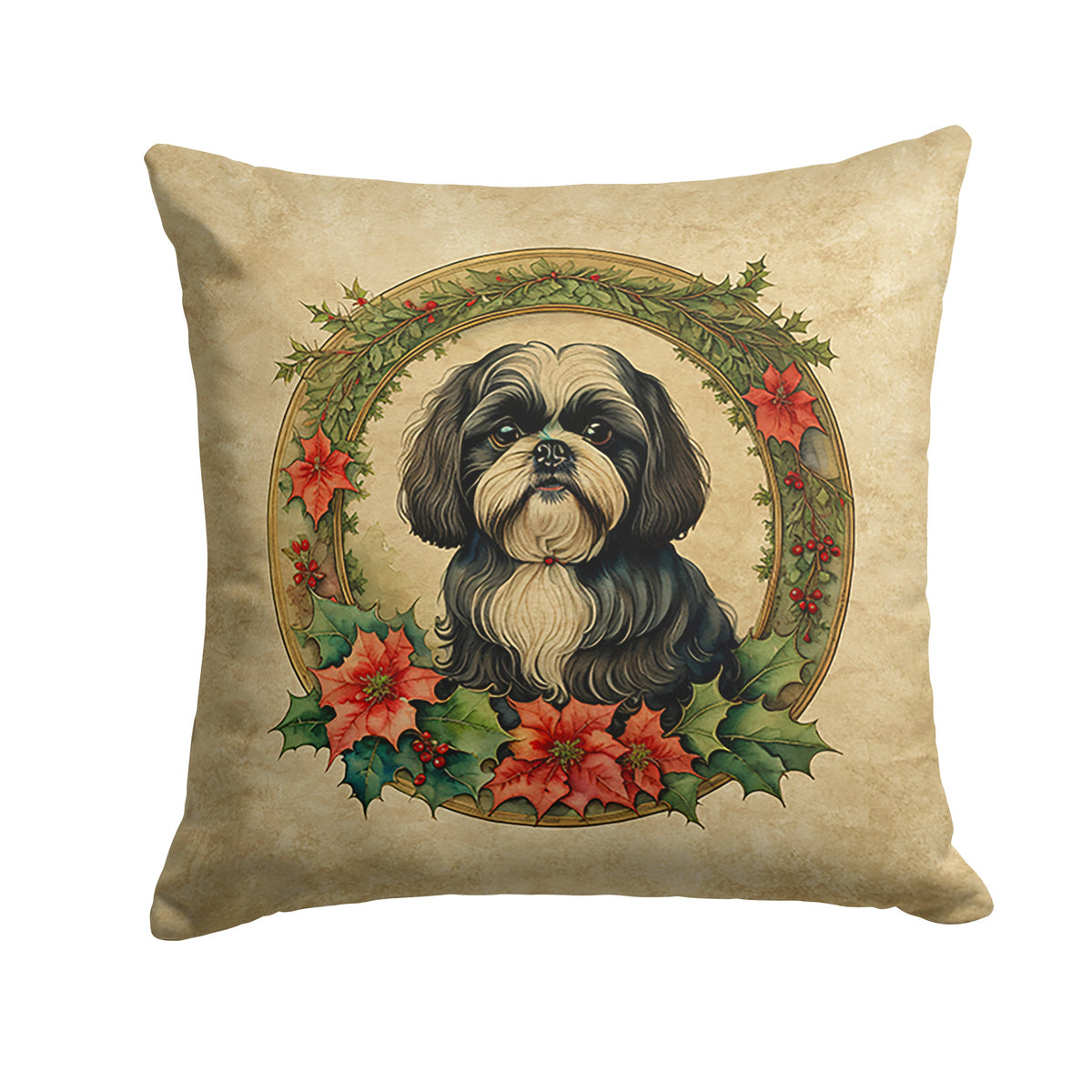 Shih Tzu Christmas Flowers Throw Pillow-0