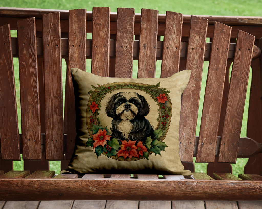Shih Tzu Christmas Flowers Throw Pillow-1
