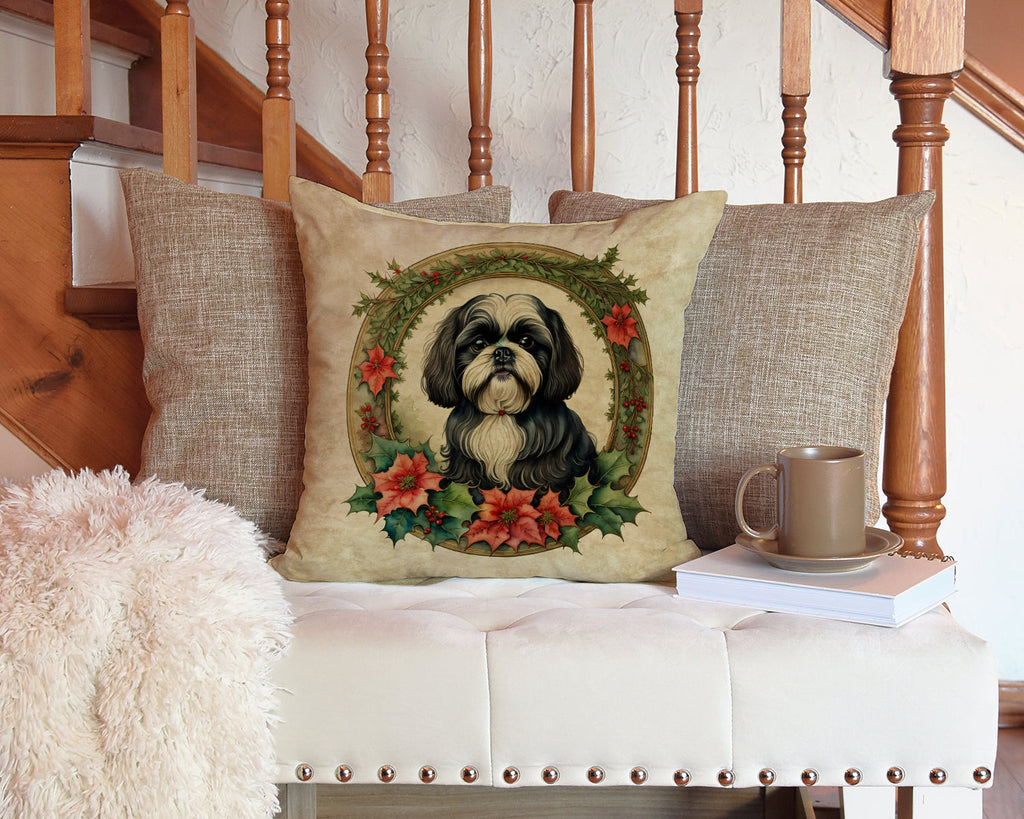 Shih Tzu Christmas Flowers Throw Pillow-2