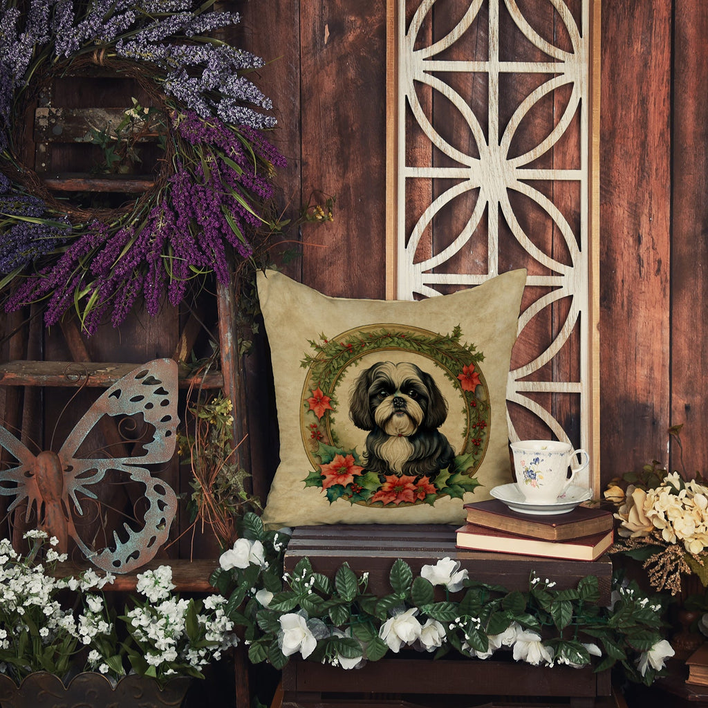 Shih Tzu Christmas Flowers Throw Pillow-3