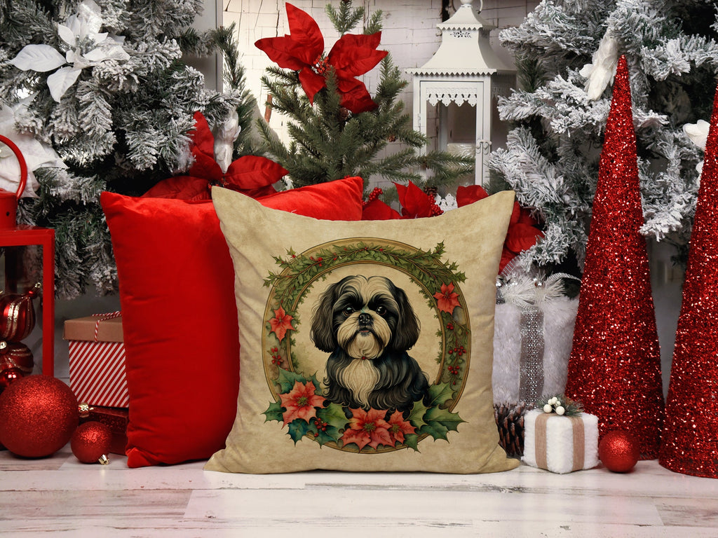 Shih Tzu Christmas Flowers Throw Pillow-4