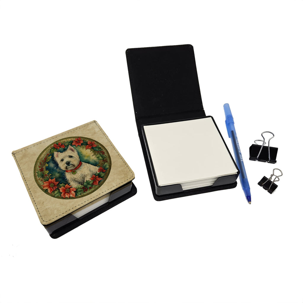 Westie Christmas Flowers PU Leather Note Paper Holder-1