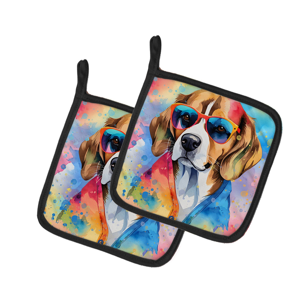 Beagle Hippie Dawg Pair of Pot Holders-0