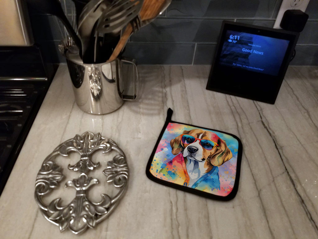 Beagle Hippie Dawg Pair of Pot Holders-3