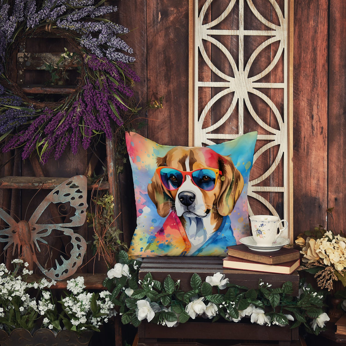 Beagle Hippie Dawg Throw Pillow-2