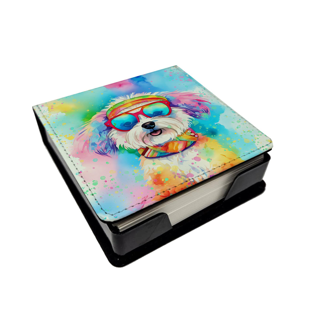 Bichon Frise Hippie Dawg PU Leather Note Paper Holder-0