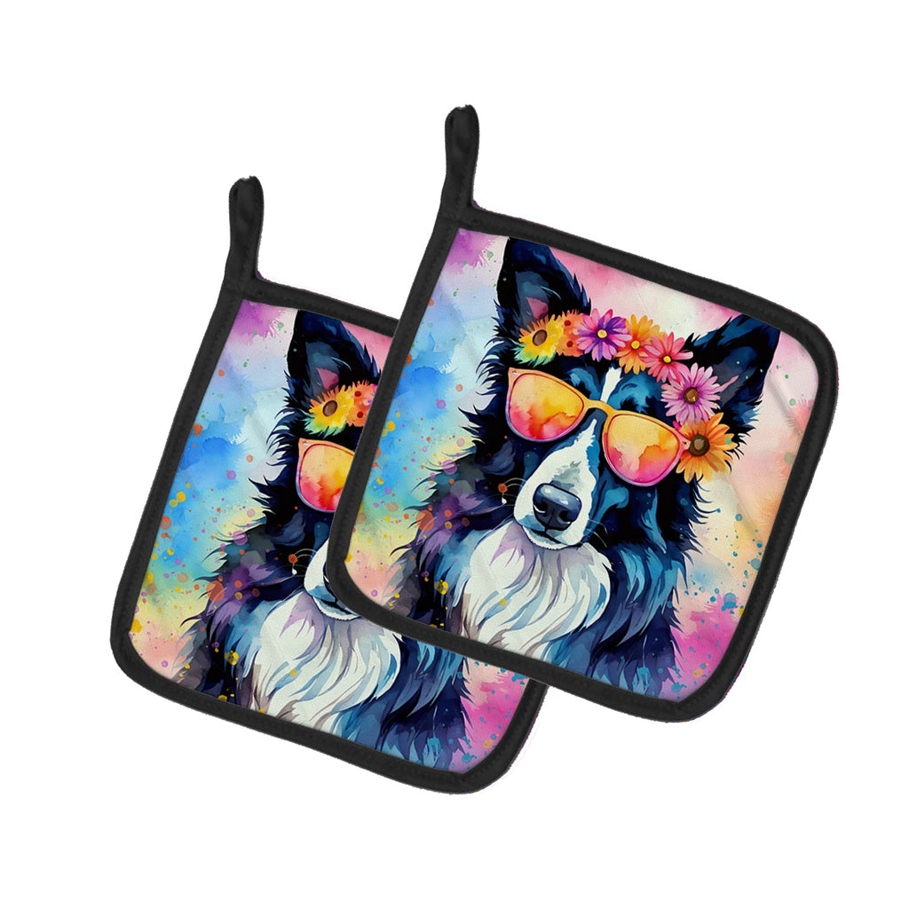 Border Collie Hippie Dawg Pair of Pot Holders-0