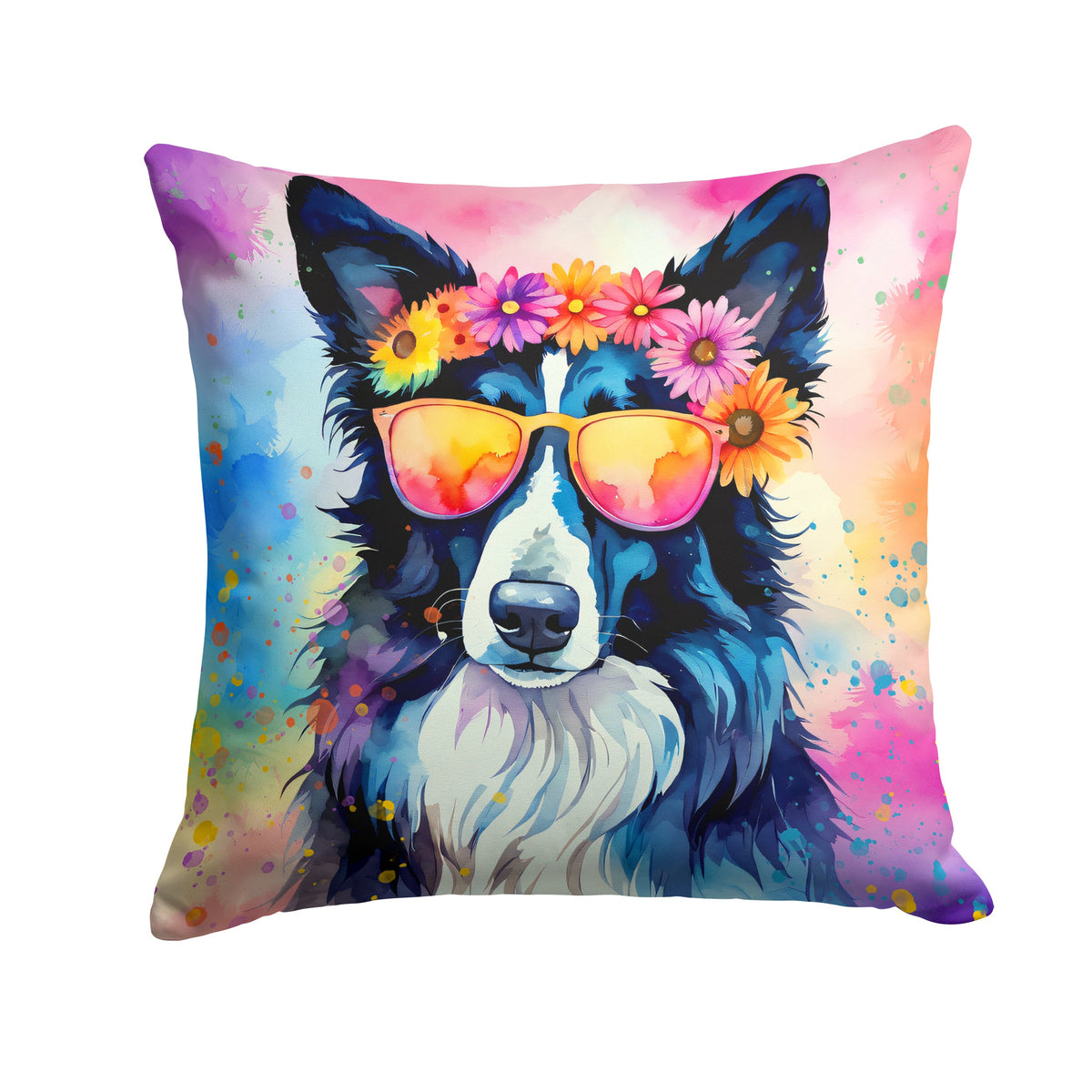 Border Collie Hippie Dawg Throw Pillow-0