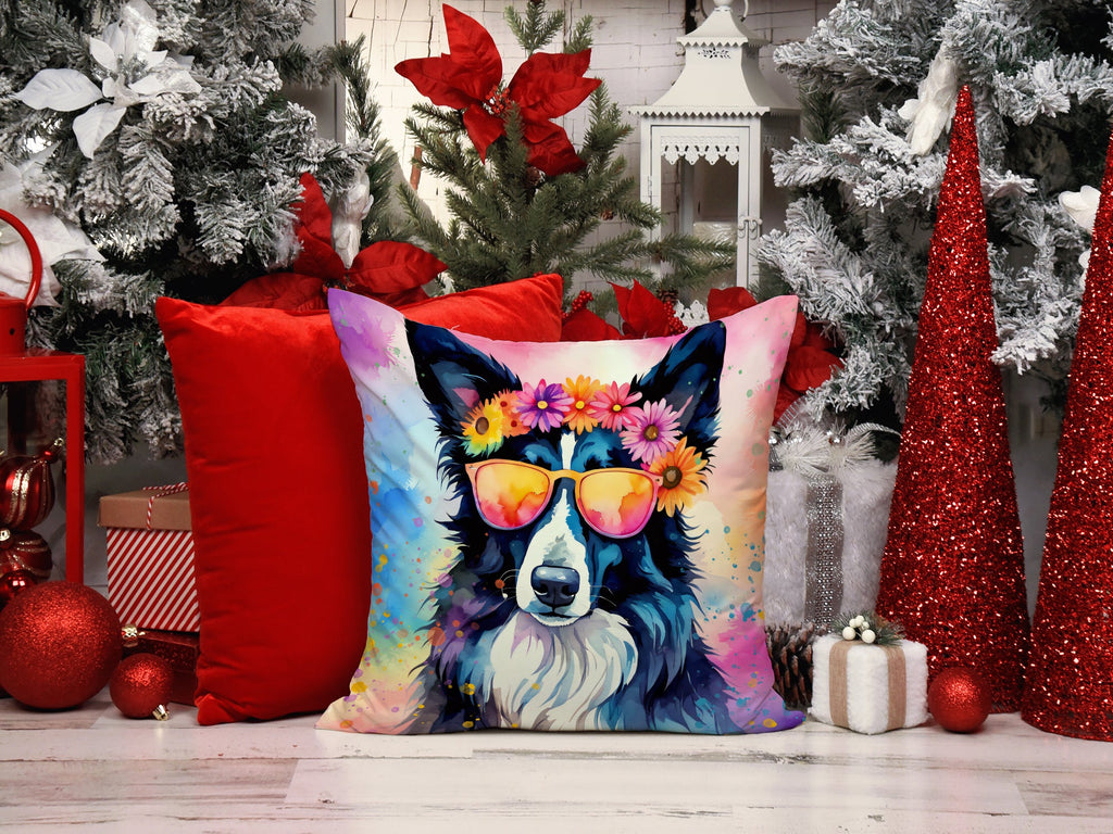 Border Collie Hippie Dawg Throw Pillow-1