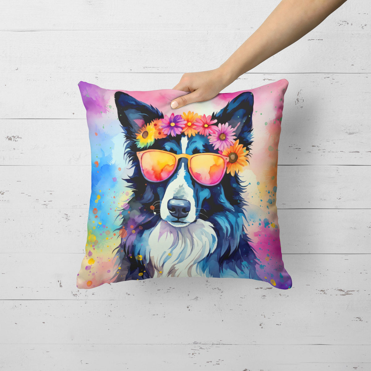 Border Collie Hippie Dawg Throw Pillow-3